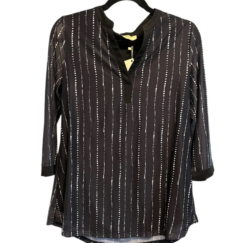 Chic Black Women's Blouse with Stripes - Picture 3 of 5